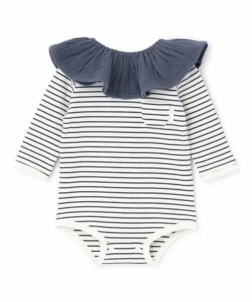 petit main / プティマイン ロンパース | スタイつきロンパース（紺）