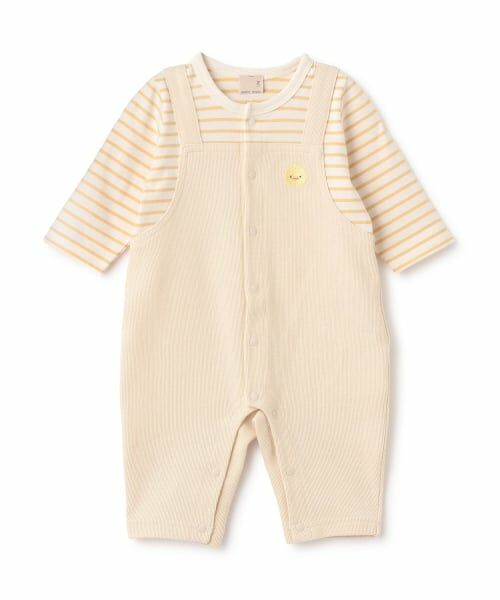 petit main / プティマイン ロンパース | アニマル刺しゅうサロペ風カバーオール（アイボリー）