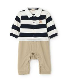 petit main / プティマイン ロンパース | 【リンク】ボーダーラガー長袖カバーオール