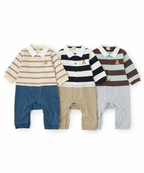 petit main / プティマイン ロンパース | 【リンク】ボーダーラガー長袖カバーオール | 詳細12