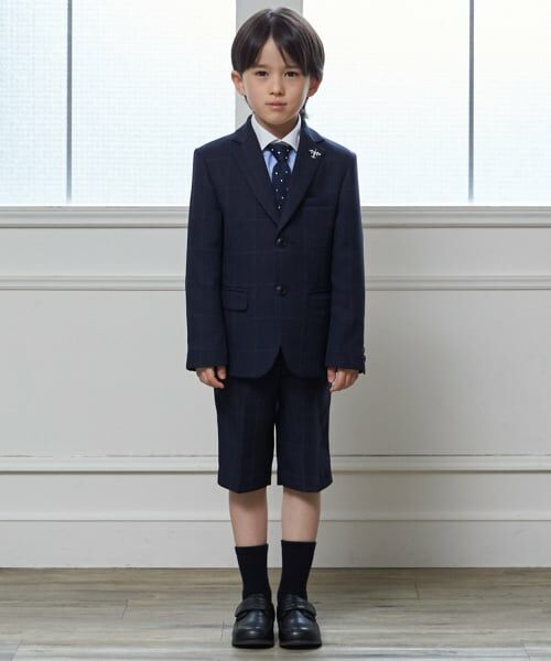 petit main / プティマイン セットアップ | 【フォーマル】チェックJK+ハーフパンツセット（紺）