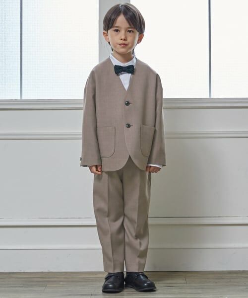 petit main / プティマイン セットアップ | 【セミフォーマル】ノーカラーJK+ロングパンツセット（グレージュ）