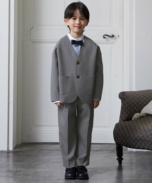 petit main / プティマイン セットアップ | 【セミフォーマル】ノーカラーJK+ロングパンツセット（グレー）