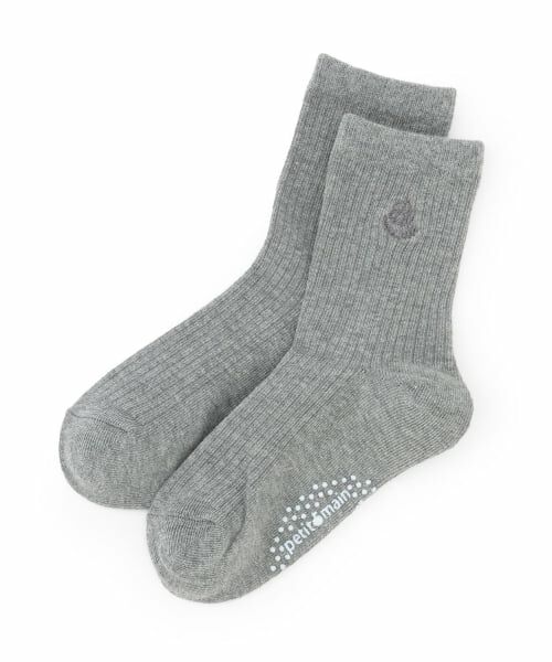 petit main / プティマイン ソックス | 刺しゅうクルーソックス（グレー）