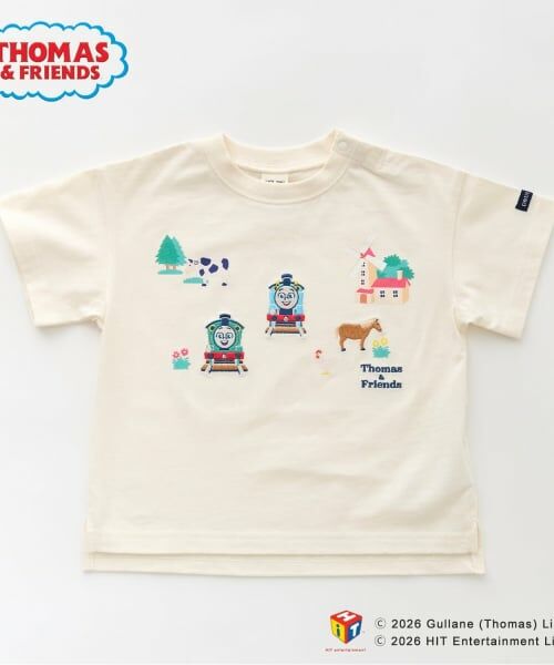 petit main / プティマイン Tシャツ | 【3月13日発売予定】【きかんしゃトーマス】刺しゅう半袖Tシャツ（生成）