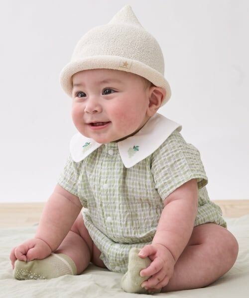 petit main / プティマイン ロンパース | フルーツ衿ロンパース（グリーン）