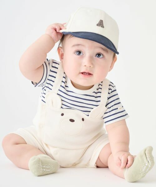 petit main / プティマイン ロンパース | くま耳サロペットカバーオール（アイボリー）