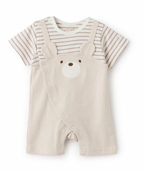 petit main / プティマイン ロンパース | くま耳サロペットカバーオール（ベージュ）