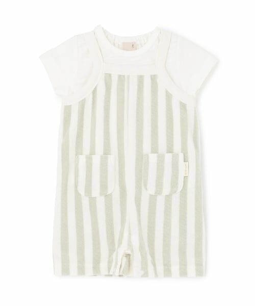 petit main / プティマイン ベビー・キッズウエア | パイルサロペットセット（ライト グリーン）