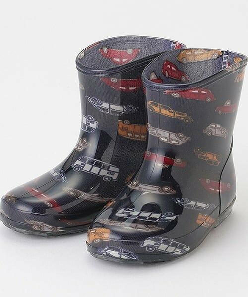 petit main / プティマイン レインシューズ | 総柄レインブーツ（紺）