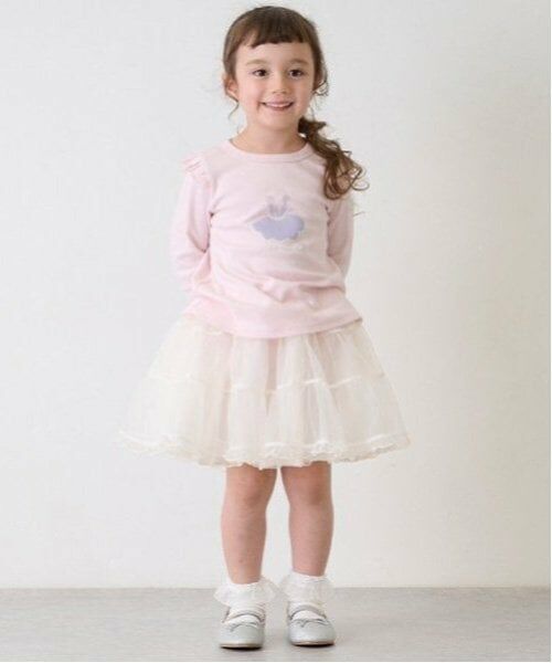 petit main / プティマイン ミニ・ひざ丈スカート | チュールティアードスカート(アイボリー)