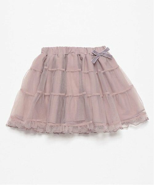 petit main / プティマイン ミニ・ひざ丈スカート | チュールティアードスカート(ピンク)