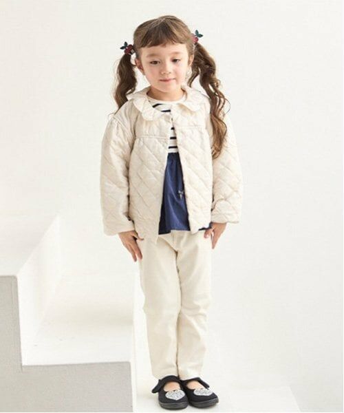 petit main / プティマイン その他パンツ | 【スマイル/リンク】リボン刺しゅうロングパンツ(キッズサイズ)（ECRU(キナリ)）