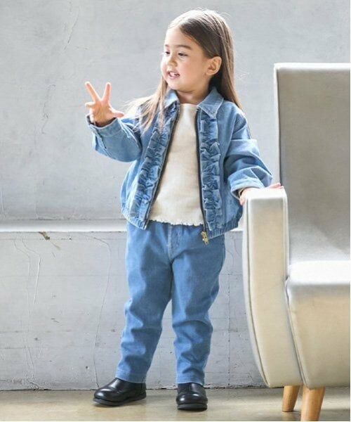 petit main / プティマイン その他パンツ | 【スマイル/リンク】リボン刺しゅうロングパンツ(キッズサイズ)（ブルー）