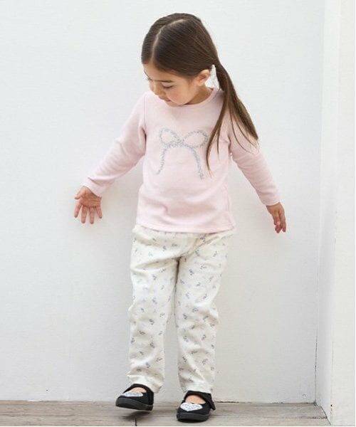 petit main / プティマイン その他パンツ | 【スマイル/リンク】リボン刺しゅうロングパンツ(キッズサイズ)（ラベンダー）