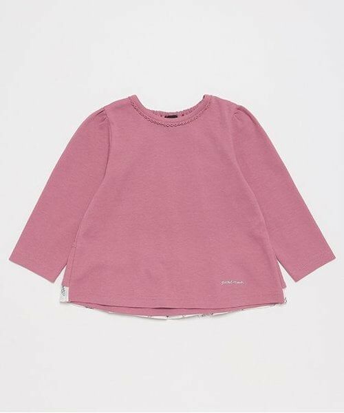 petit main / プティマイン Tシャツ | 【オーガニック】バックフリル長袖T（チェリー ピンク）