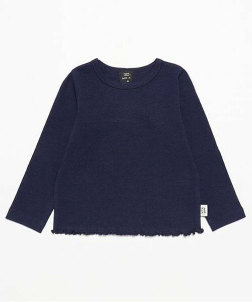 petit main / プティマイン Tシャツ | 【オーガニック】ハート針抜き長袖T（紺）