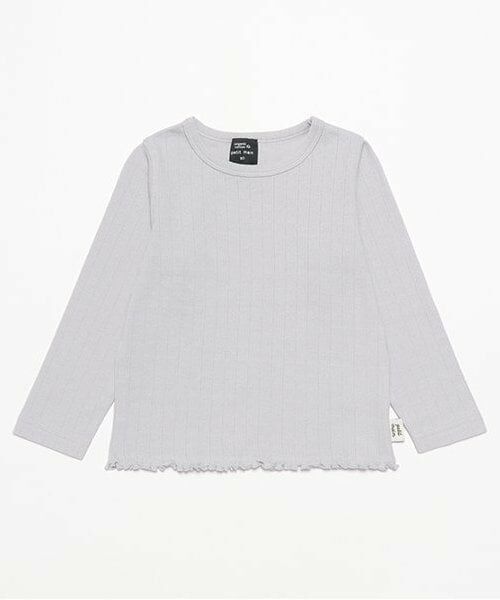 petit main / プティマイン Tシャツ | 【オーガニック】ハート針抜き長袖T（ブルー グレー）