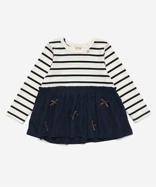 petit main / プティマイン Tシャツ | 【リンク】リボンペプラム長T(キッズ)（紺）