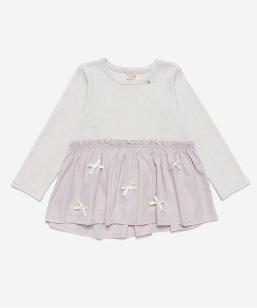 petit main / プティマイン Tシャツ | 【リンク】リボンペプラム長T(キッズ)（ラベンダー）