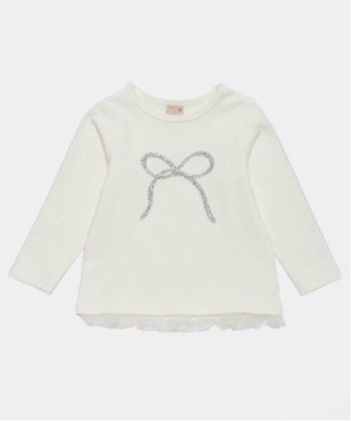 petit main / プティマイン Tシャツ | 【リンク】キラキラモチーフ長T(キッズ)（オフ ホワイト）