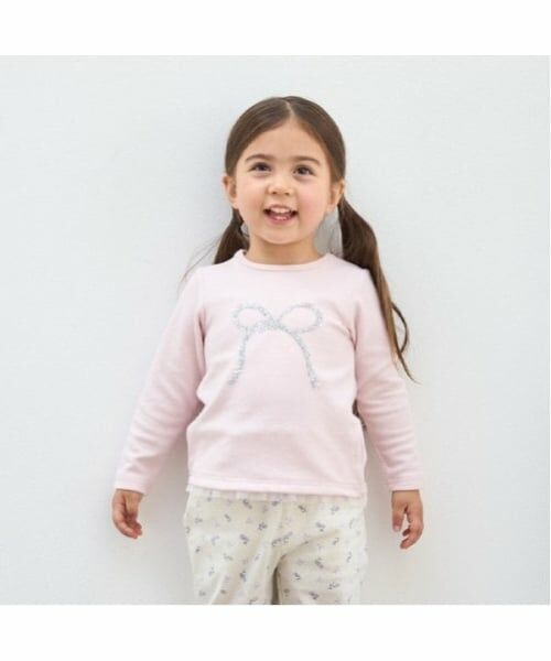 petit main / プティマイン Tシャツ | 【リンク】キラキラモチーフ長T(キッズ)（ライト ピンク）
