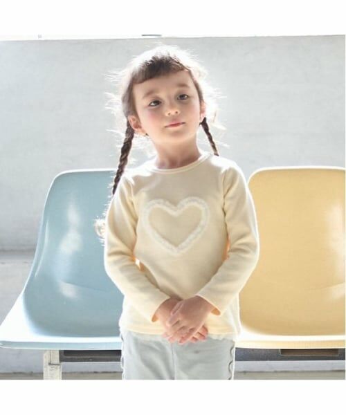 petit main / プティマイン Tシャツ | 【リンク】キラキラモチーフ長T(キッズ)（クリーム）