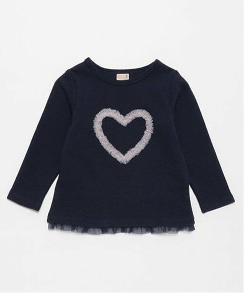 petit main / プティマイン Tシャツ | 【リンク】キラキラモチーフ長T(キッズ)（紺）
