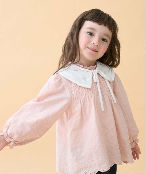 petit main / プティマイン シャツ・ブラウス | 【リンク】ニット衿シャーリングブラウス(キッズ) | 詳細1