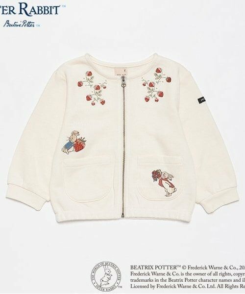 petit main / プティマイン カーディガン・ボレロ | 【ピーターラビット】苺刺繍ZIPカーデ（アイボリー）