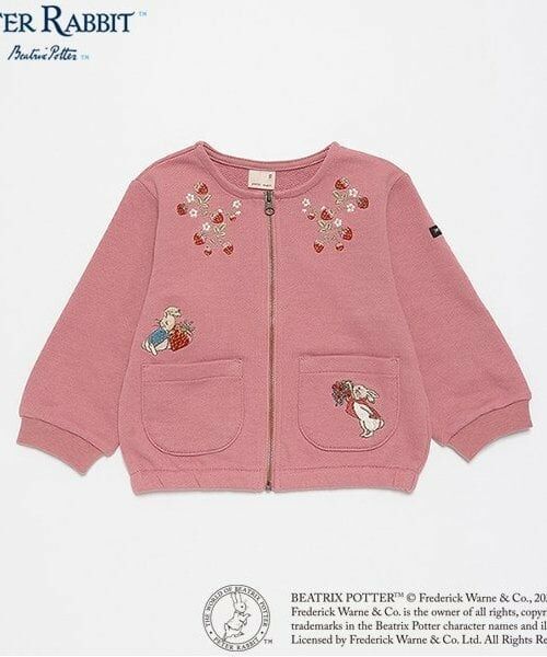 petit main / プティマイン カーディガン・ボレロ | 【ピーターラビット】苺刺繍ZIPカーデ（ディープ ピンク）