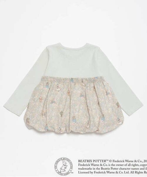 petit main / プティマイン Tシャツ | 【ピーターラビット】花柄ドッキング長T | 詳細1