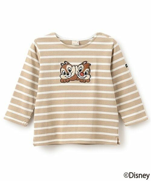 petit main / プティマイン Tシャツ | 【Disney】アップリケボーダー長袖T(ベージュ)