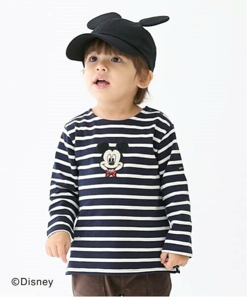 petit main / プティマイン Tシャツ | 【Disney】アップリケボーダー長袖T(紺)