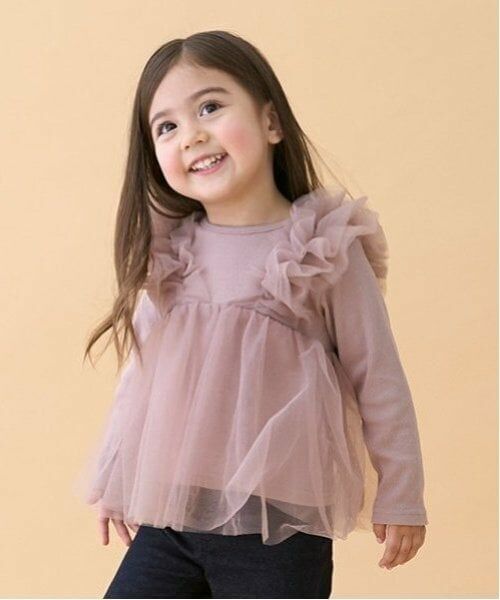 petit main / プティマイン Tシャツ | 【リンク】チュールドッキング長T(キッズ) | 詳細1