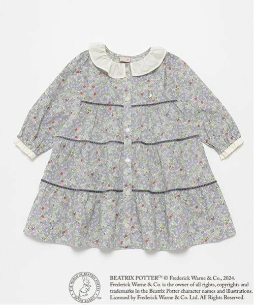 petit main / プティマイン ミニ丈・ひざ丈ワンピース | 【ピーターラビット】花柄ワンピース（ラベンダー）