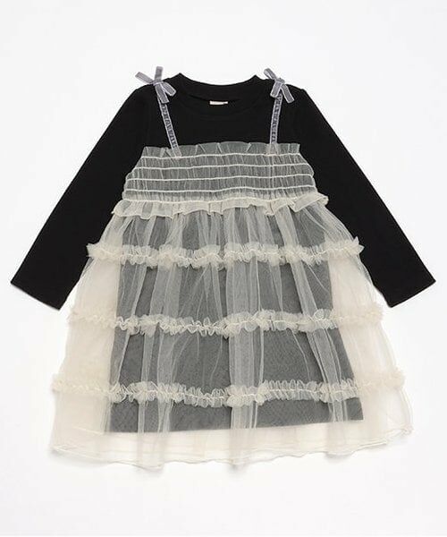 petit main / プティマイン ミニ丈・ひざ丈ワンピース | チュールドッキングワンピース（黒）