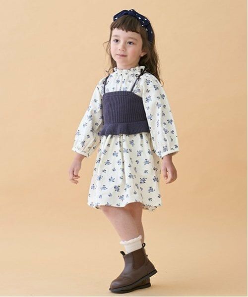 petit main / プティマイン ミニ丈・ひざ丈ワンピース | 【リンク】花柄ワンピースビスチェセット(キッズ)（生成）