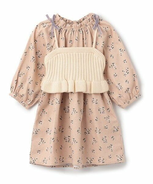 petit main / プティマイン ミニ丈・ひざ丈ワンピース | 【リンク】花柄ワンピースビスチェセット(キッズ)（ライト ピンク）