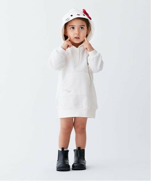 petit main / プティマイン ミニ丈・ひざ丈ワンピース | 【オーガビッツ】キティパーカーワンピース（オフ ホワイト）