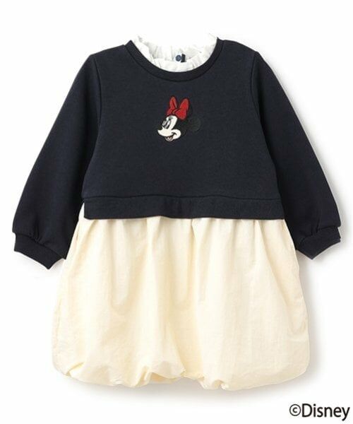 petit main / プティマイン ミニ丈・ひざ丈ワンピース | 【Disney】ミニー/切り替えワンピース（紺）