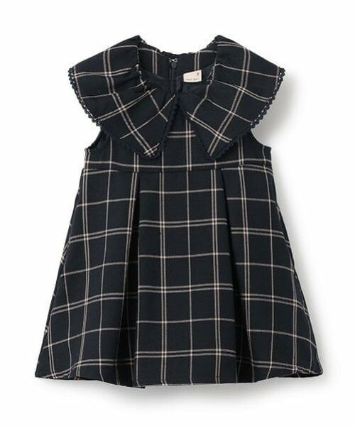 petit main / プティマイン ミニ丈・ひざ丈ワンピース | 【リンク】ビッグ衿ジャンパースカート(キッズ)（紺）