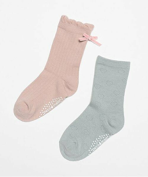 petit main / プティマイン ソックス | 透かし・リボンソックス2P(ライト ピンク)