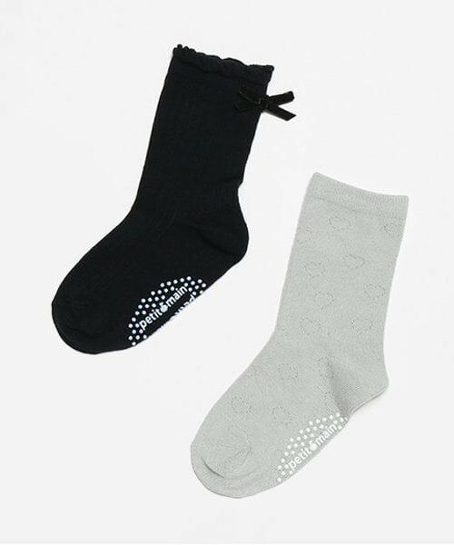 petit main / プティマイン ソックス | 透かし・リボンソックス2P(紺)