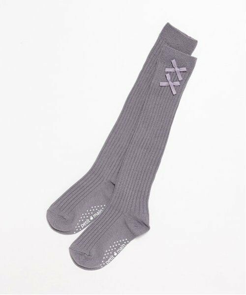 petit main / プティマイン ソックス | リボンオーバーニーソックス（グレー）