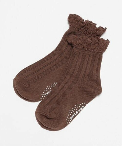 petit main / プティマイン ソックス | レースクルーソックス（モカ茶）
