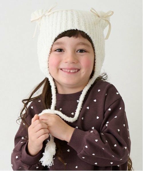 petit main / プティマイン ニットキャップ | 猫耳リボンニットキャップ（アイボリー）