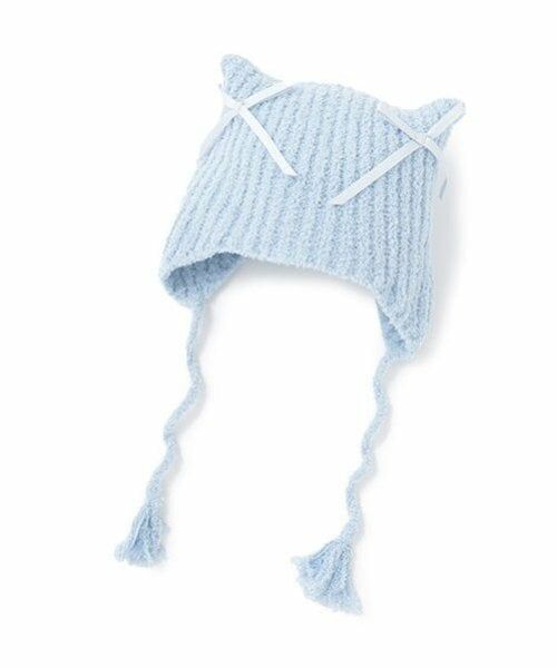petit main / プティマイン ニットキャップ | 猫耳リボンニットキャップ（ライト ブルー）