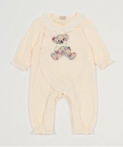 petit main / プティマイン ロンパース | 【弱酸性】花柄アップリケカバーオール