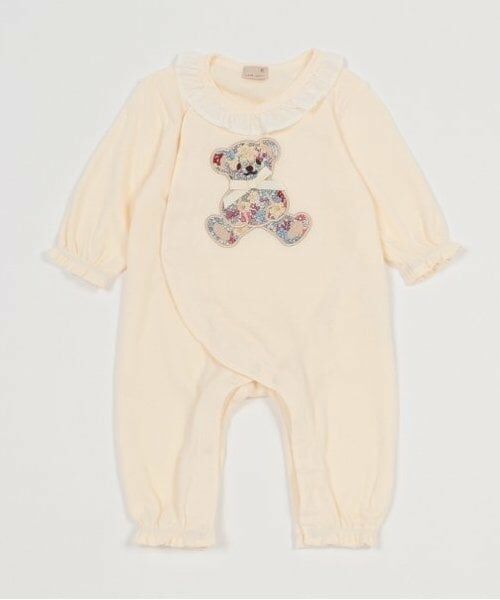 petit main / プティマイン ロンパース | 【弱酸性】花柄アップリケカバーオール（アイボリー）
